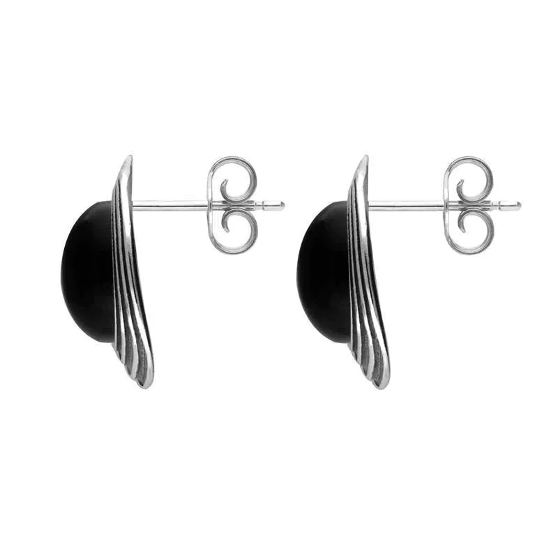 Sterling Silver Whitby Jet Cushion Stone Pattern Edge Stud Earrings sold by Jura Watches product image thumbnail 2