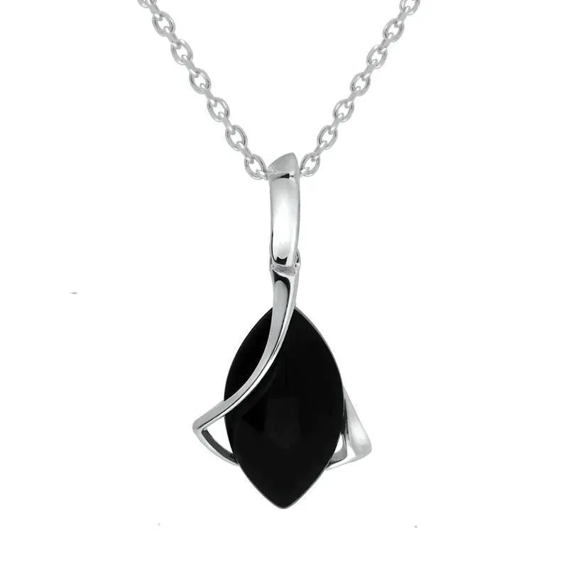 Sterling Silver Whitby Jet Marquise Open Twist Edge Necklace sold by Jura Watches