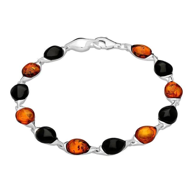 Sterling Silver Whitby Jet Amber Twelve Stone Pear Shaped Bracelet sold by Jura Watches