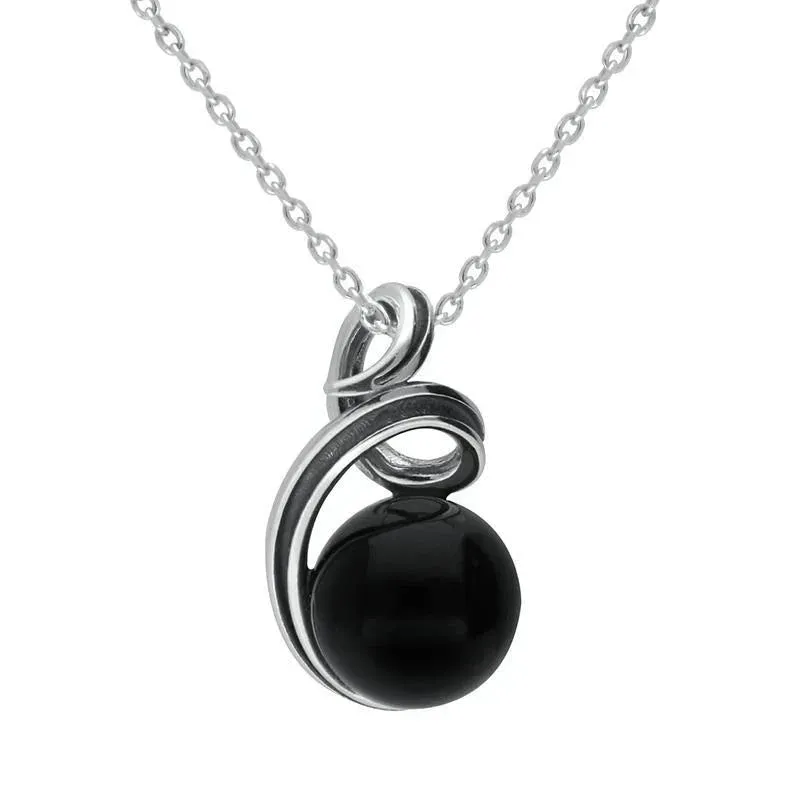 Sterling Silver Whitby Jet Round Stone Open Loop Top Necklace sold by Jura Watches