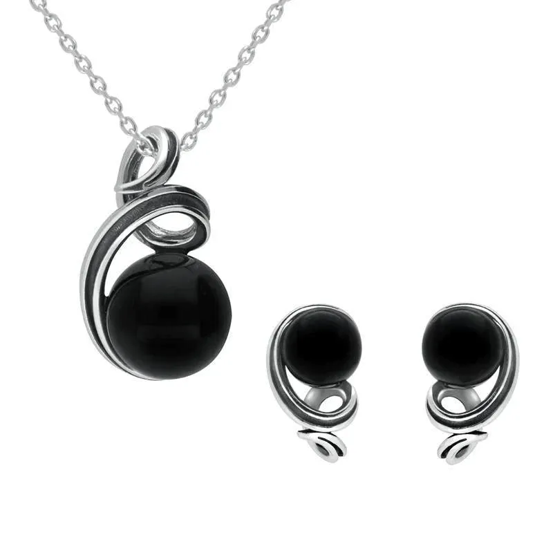 Sterling Silver Whitby Jet Round Open Loop Top Two Piece Set sold by Jura Watches