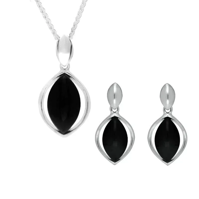 Sterling Silver Whitby Jet Marquise Centre Two Piece Set sold by Jura Watches