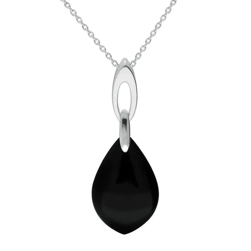 Sterling Silver Whitby Jet Pear Stone Open Bale Necklace sold by Jura Watches