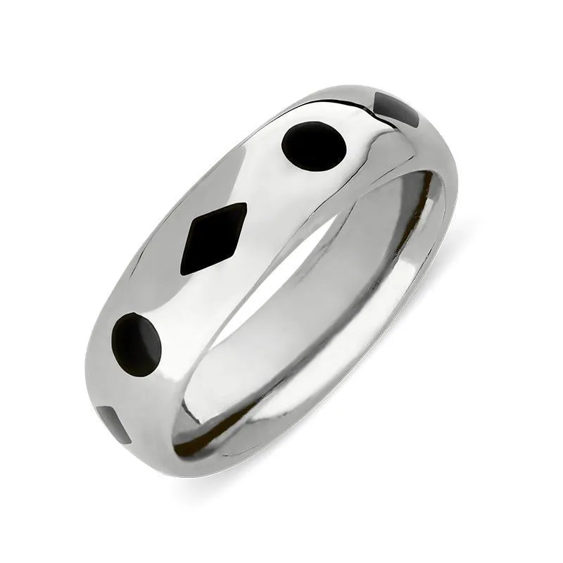 Sterling Silver Whitby Jet 8mm Patterned Wedding Band sold by Jura Watches