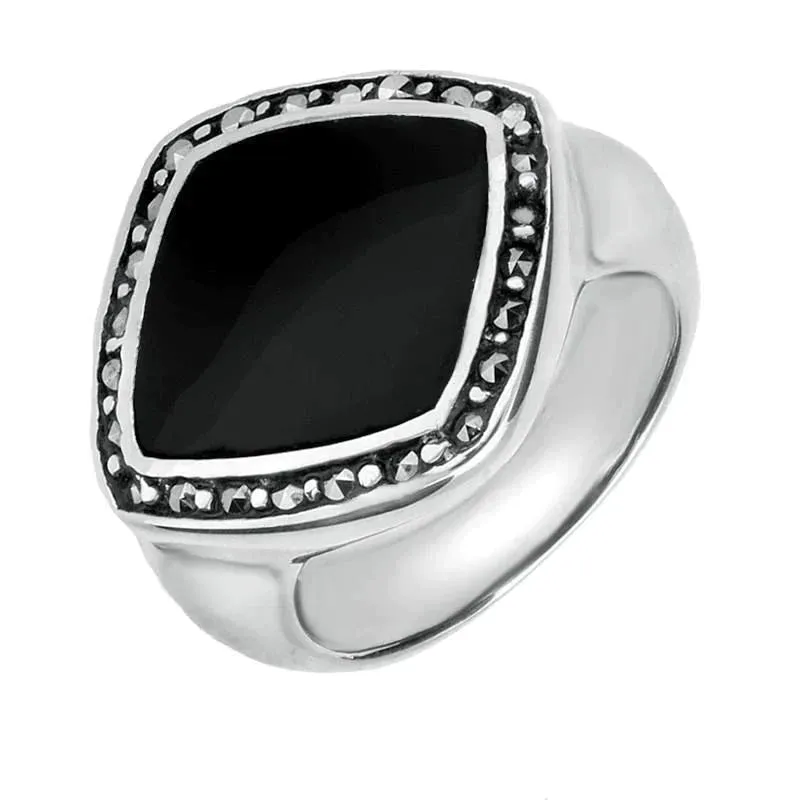 Sterling Silver Whitby Jet Marcasite Rhombus Framed Ring sold by Jura Watches