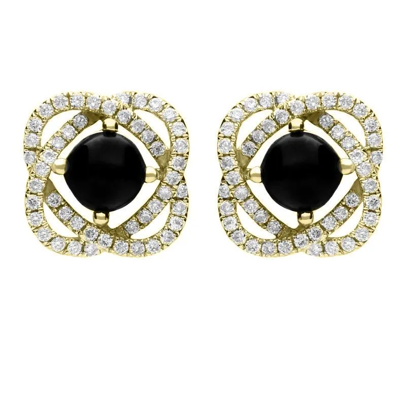18ct Yellow Gold Whitby Jet 0.31ct Diamond Swirl Stud Earrings sold by Jura Watches