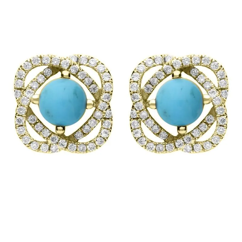 18ct Yellow Gold Turquoise 0.31ct Diamond Swirl Stud Earrings sold by Jura Watches