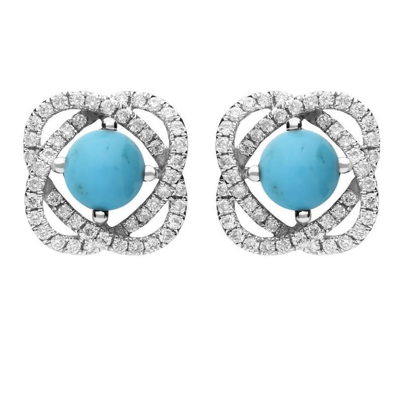 18ct White Gold Turquoise 0.31ct Diamond Swirl Stud Earrings sold by Jura Watches