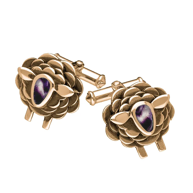 9ct Rose Gold Blue John Sheep Cufflinks sold by Jura Watches