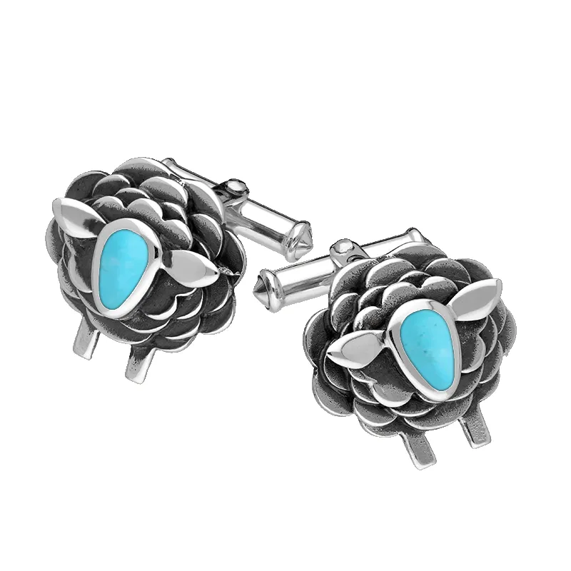 9ct White Gold Turquoise Sheep Cufflinks sold by Jura Watches