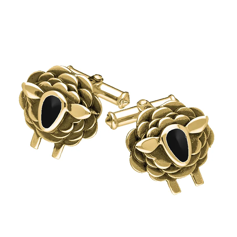 9ct Yellow Gold Whitby Jet Sheep Cufflinks sold by Jura Watches