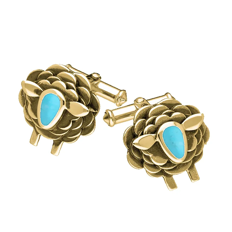9ct Yellow Gold Turquoise Sheep Cufflinks sold by Jura Watches