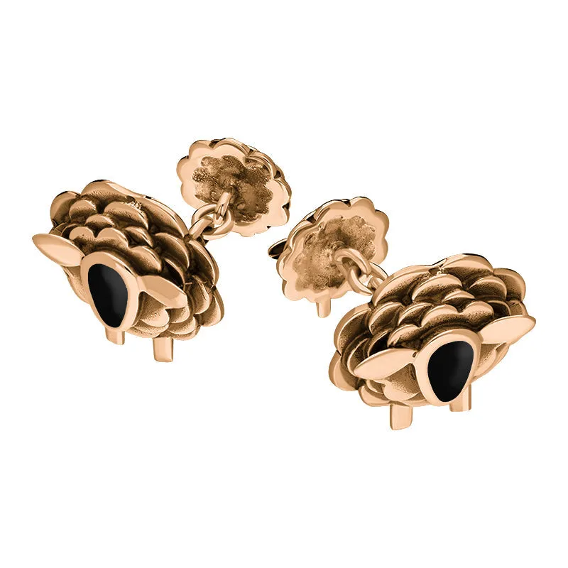 9ct Rose Gold Whitby Jet Sheep Chain Link Cufflinks sold by Jura Watches