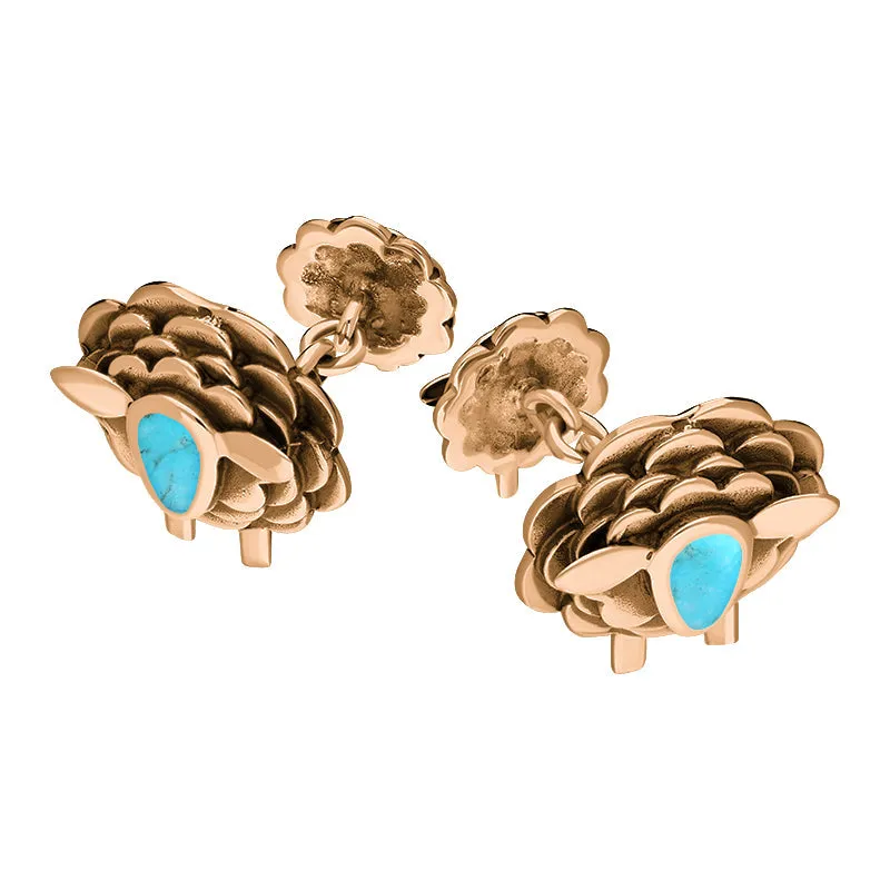 9ct Rose Gold Turquoise Sheep Chain Link Cufflinks sold by Jura Watches