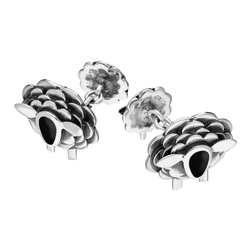 9ct White Gold Whitby Jet Sheep Chain Link Cufflinks sold by Jura Watches