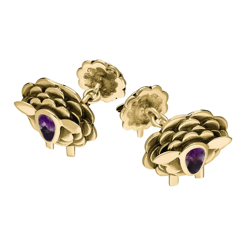 9ct Yellow Gold Blue John Sheep Chain Link Cufflinks sold by Jura Watches