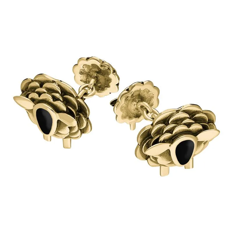 9ct Yellow Gold Whitby Jet Sheep Chain Link Cufflinks sold by Jura Watches