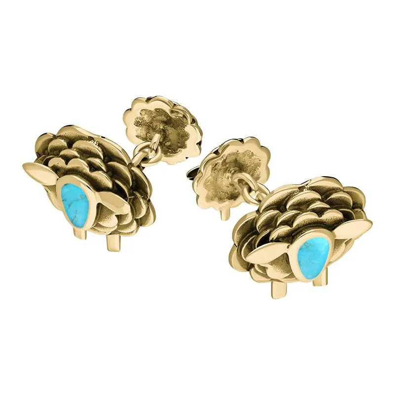 9ct Yellow Gold Turquoise Sheep Chain Link Cufflinks sold by Jura Watches