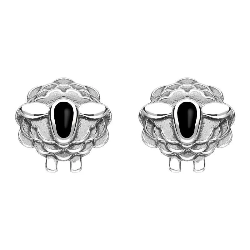 9ct White Gold Whitby Jet Sheep Stud Earrings sold by Jura Watches