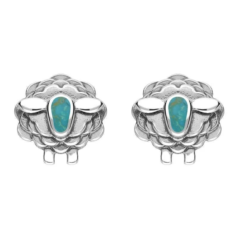 9ct White Gold Turquoise Sheep Stud Earrings sold by Jura Watches