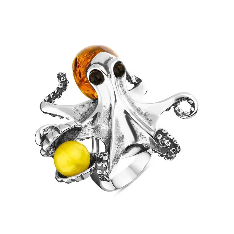 Sterling Silver Amber Octopus Ring sold by Jura Watches