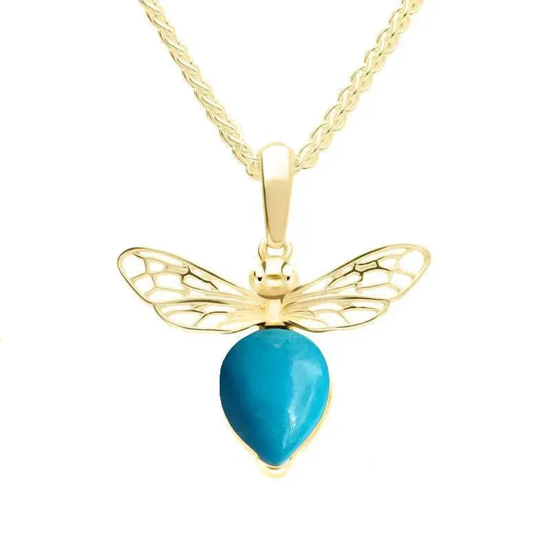 9ct Yellow Gold Small Turquoise Bee Necklace sold by Jura Watches