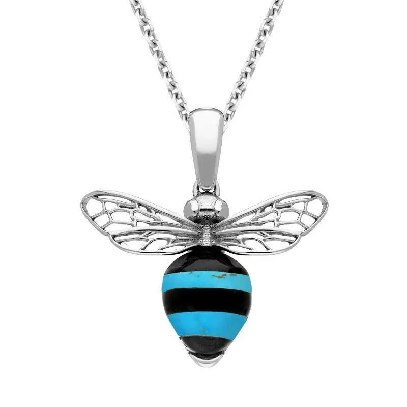 Sterling Silver Whitby Jet Turquoise Winged Bee Necklace sold by Jura Watches