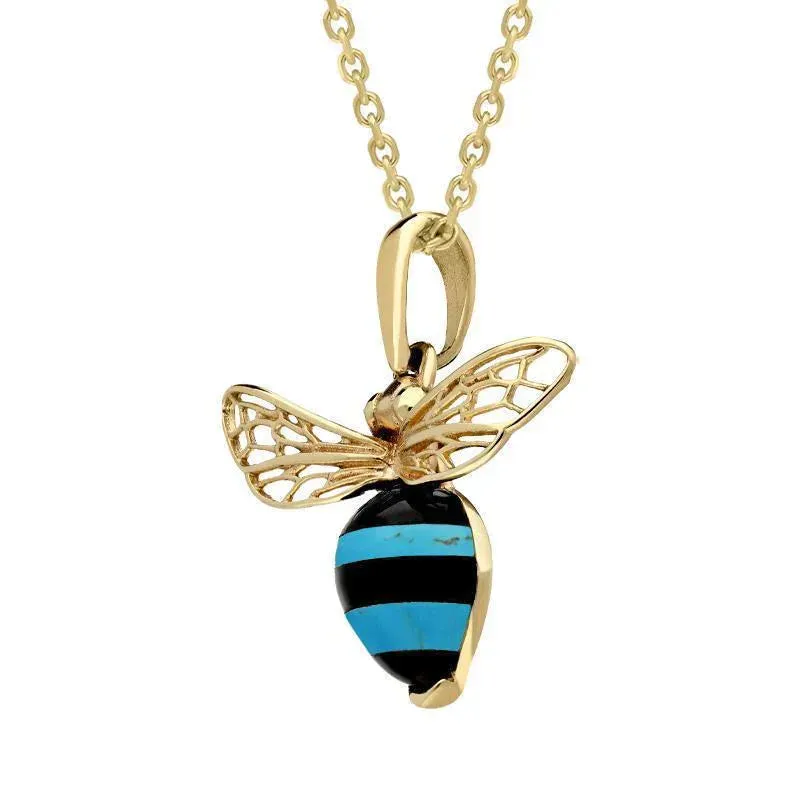 9ct Yellow Gold Whitby Jet Turquoise Winged Bee Necklace sold by Jura Watches product image thumbnail 2