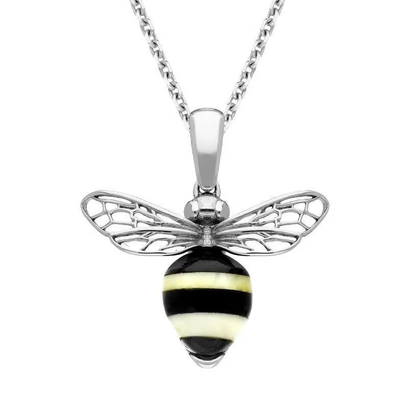 Sterling Silver Whitby Jet Amber Winged Bee Necklace sold by Jura Watches
