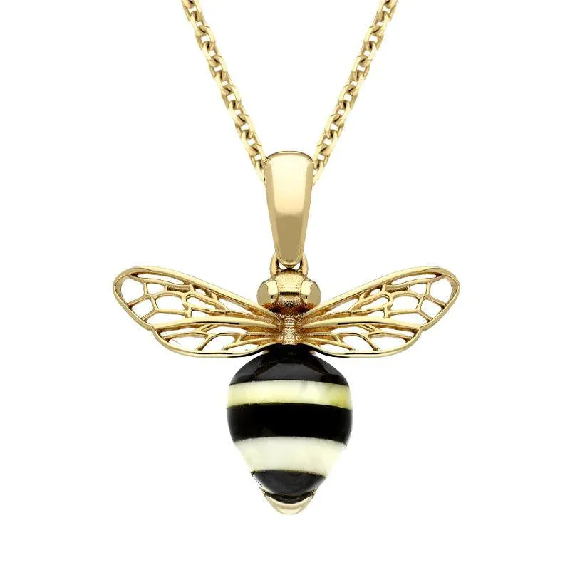 9ct Yellow Gold Whitby Jet Amber Winged Bee Necklace sold by Jura Watches