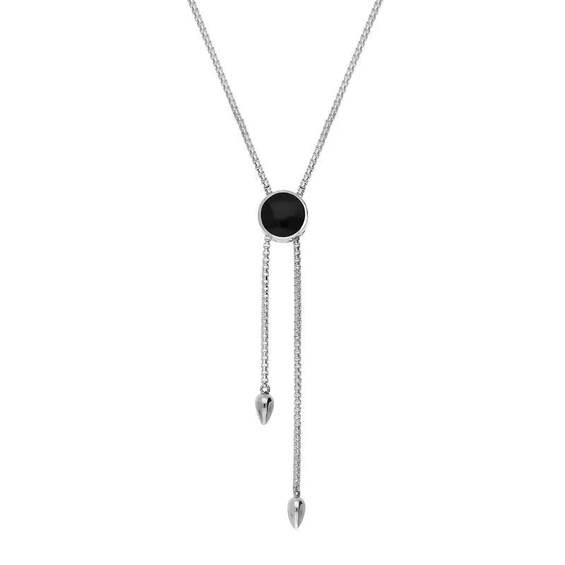 Sterling Silver Whitby Jet Lineaire Round Stone Adjustable Necklace sold by Jura Watches