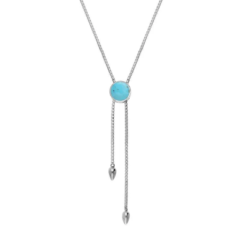 Sterling Silver Turquoise Lineaire Round Stone Adjustable Necklace sold by Jura Watches