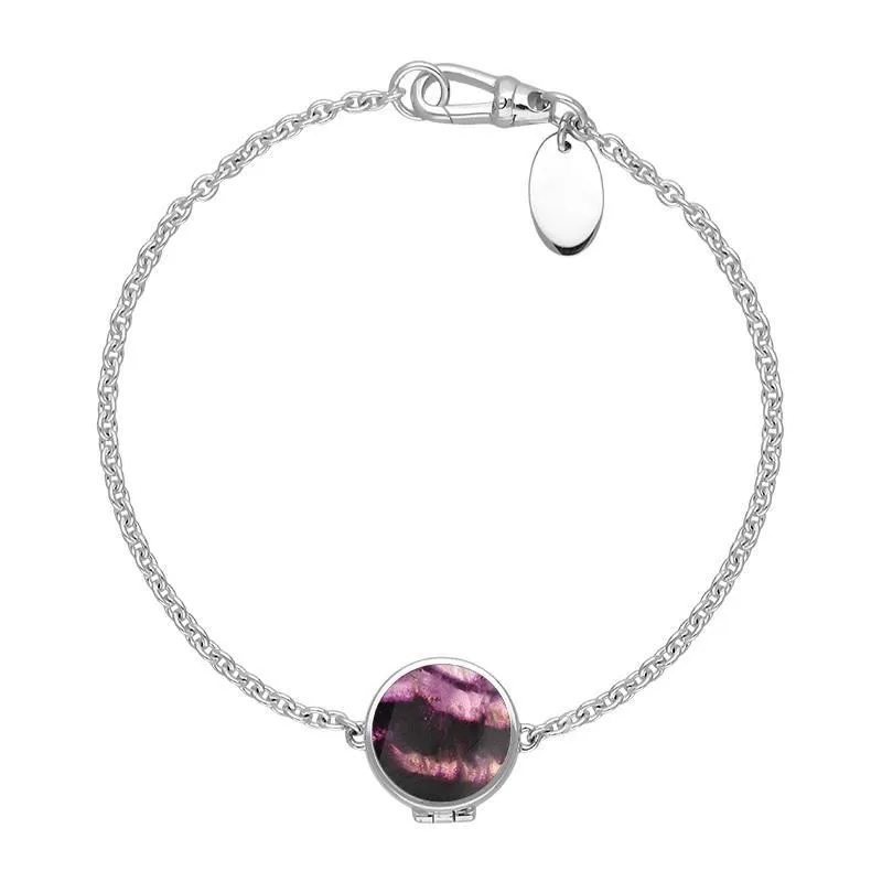 Sterling Silver Blue John Round Locket Chain Bracelet sold by Jura Watches