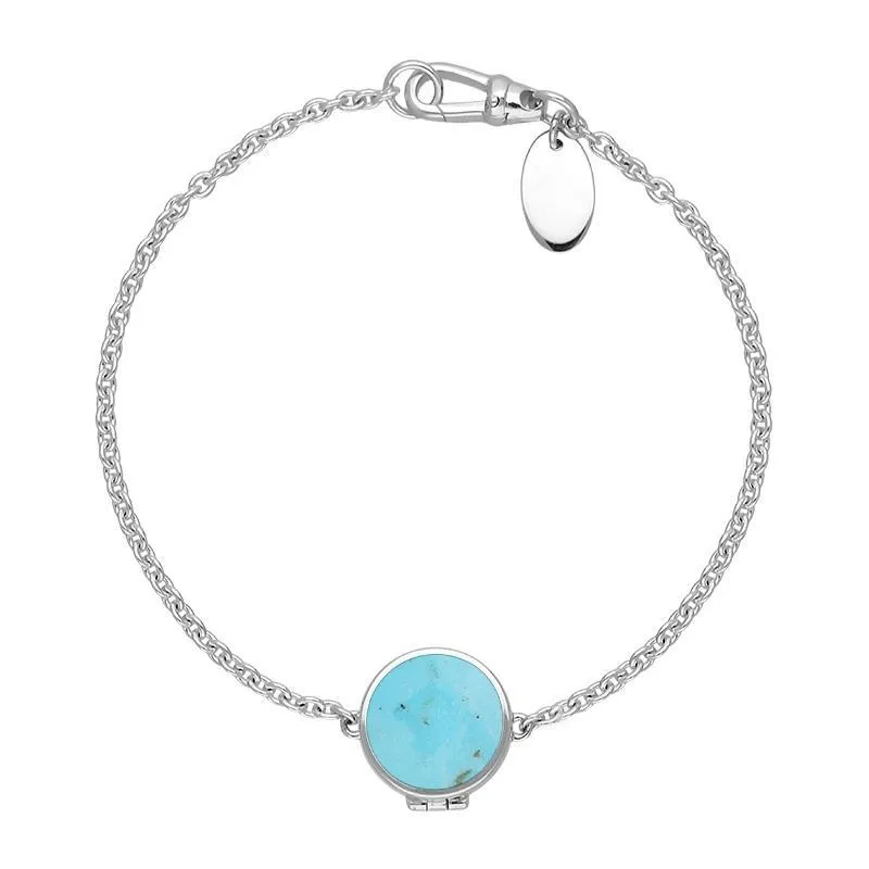 Sterling Silver Turquoise Round Locket Chain Bracelet sold by Jura Watches
