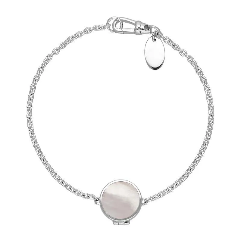 Sterling Silver Mother of Pearl Round Locket Chain Bracelet sold by Jura Watches