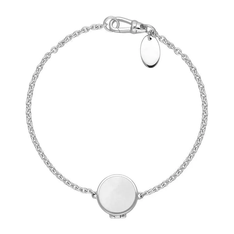Sterling Silver Dark Mother of Pearl Round Locket Chain Bracelet sold by Jura Watches product image thumbnail 3