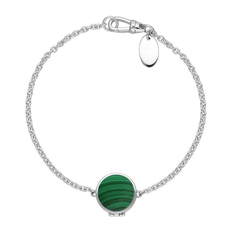 Sterling Silver Malachite Round Locket Chain Bracelet sold by Jura Watches