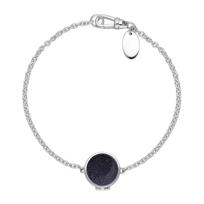 Sterling Silver Blue Goldstone Round Locket Chain Bracelet sold by Jura Watches