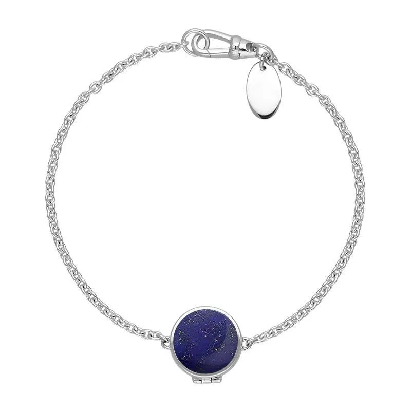 Sterling Silver Lapis Lazuli Round Locket Chain Bracelet sold by Jura Watches
