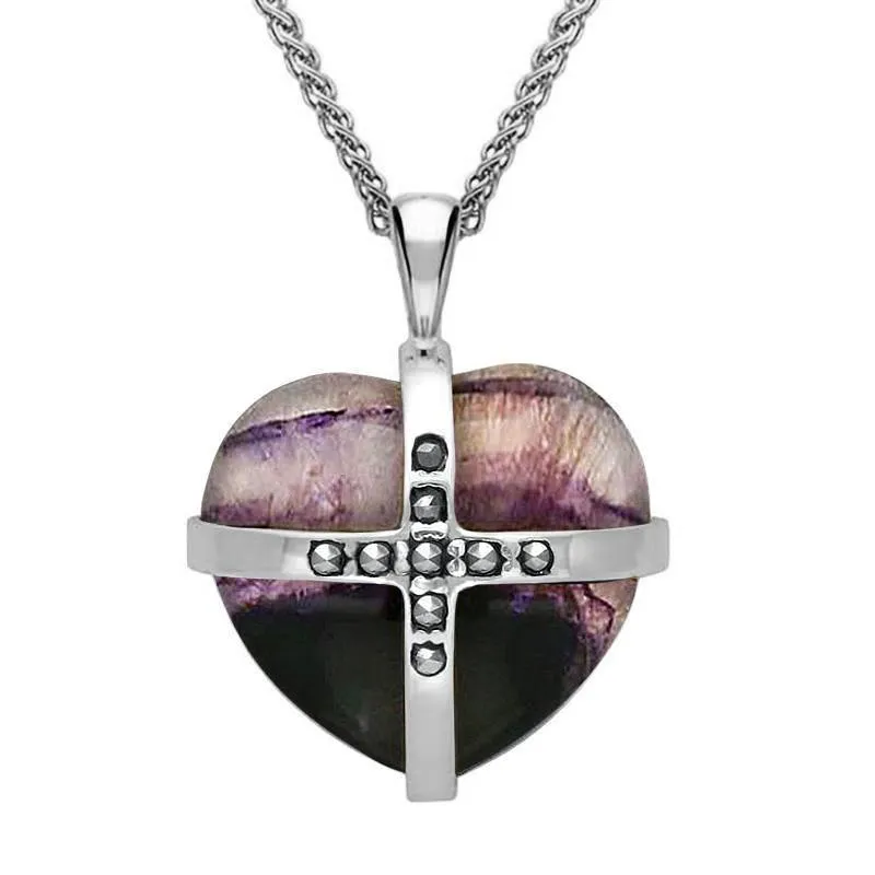 Sterling Silver Blue John Marcasite Medium Cross Heart Necklace sold by Jura Watches