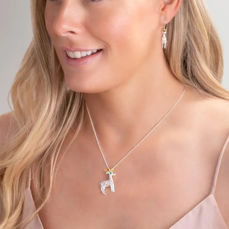 Yellow Gold Sterling Silver Plated Green CZ Reindeer Drop Earrings sold by Jura Watches product image thumbnail 2