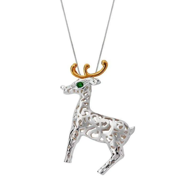 Sterling Silver Green Zirconia Small Reindeer Necklace sold by Jura Watches