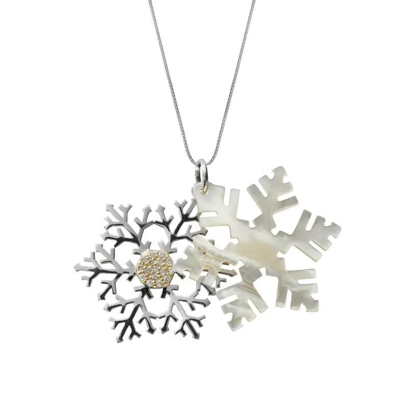 Sterling Silver Mother of Pearl Small Double Snowflake Necklace sold by Jura Watches