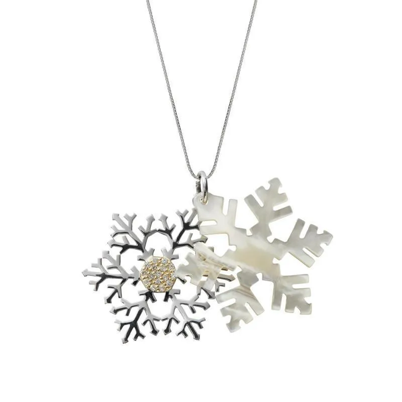 Sterling Silver Mother of Pearl Medium Snowflake Necklace sold by Jura Watches