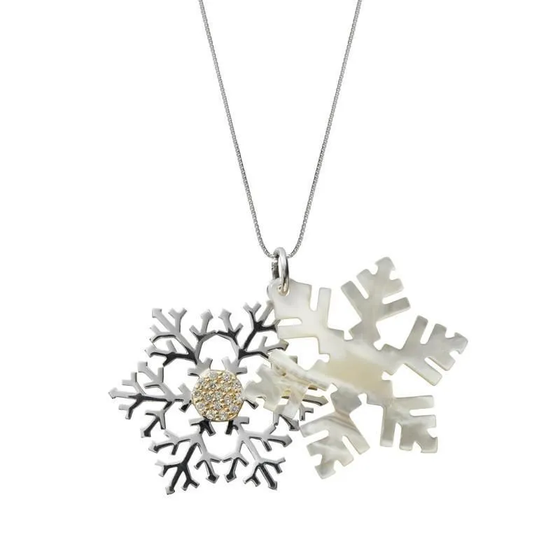 Sterling Silver Mother of Pearl Large Snowflake Necklace sold by Jura Watches