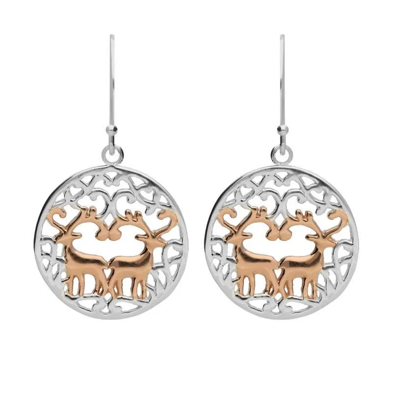 Rose Gold Plated Sterling Silver Round Pierced Reindeer Earrings sold by Jura Watches