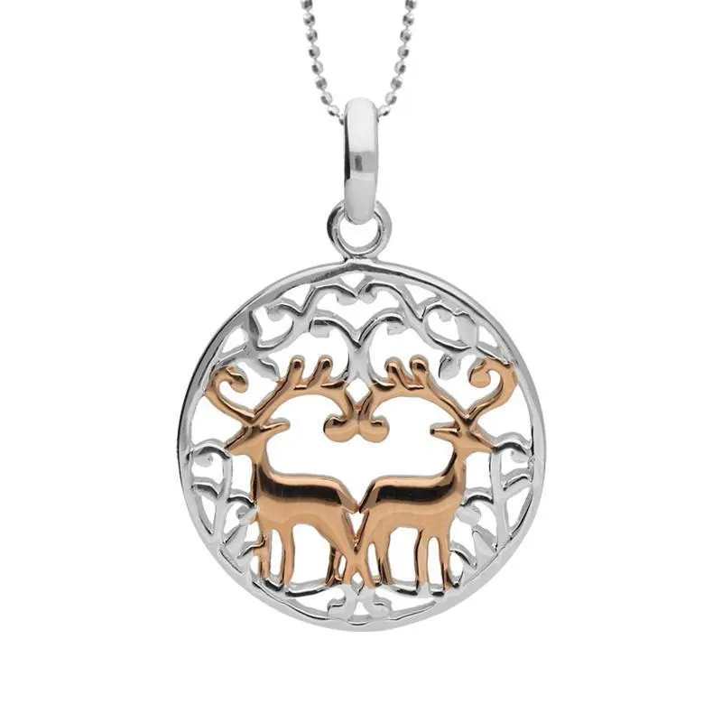 Rose Gold Plated Sterling Silver Round Pierced Reindeer Necklace sold by Jura Watches