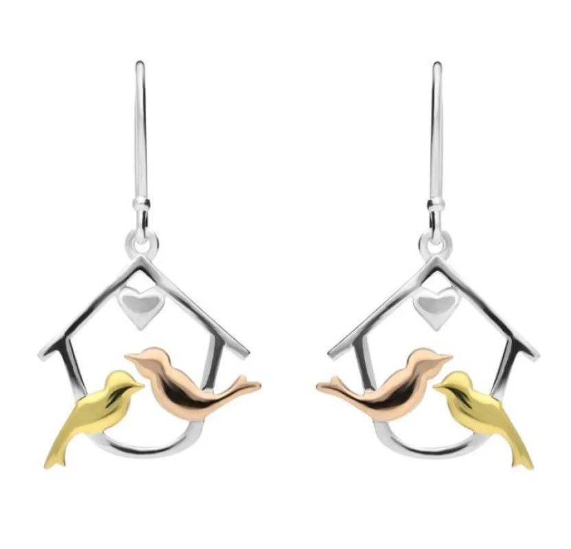 Yellow Rose Gold Sterling Silver Plated Two Turtle Doves Hook Earrings sold by Jura Watches