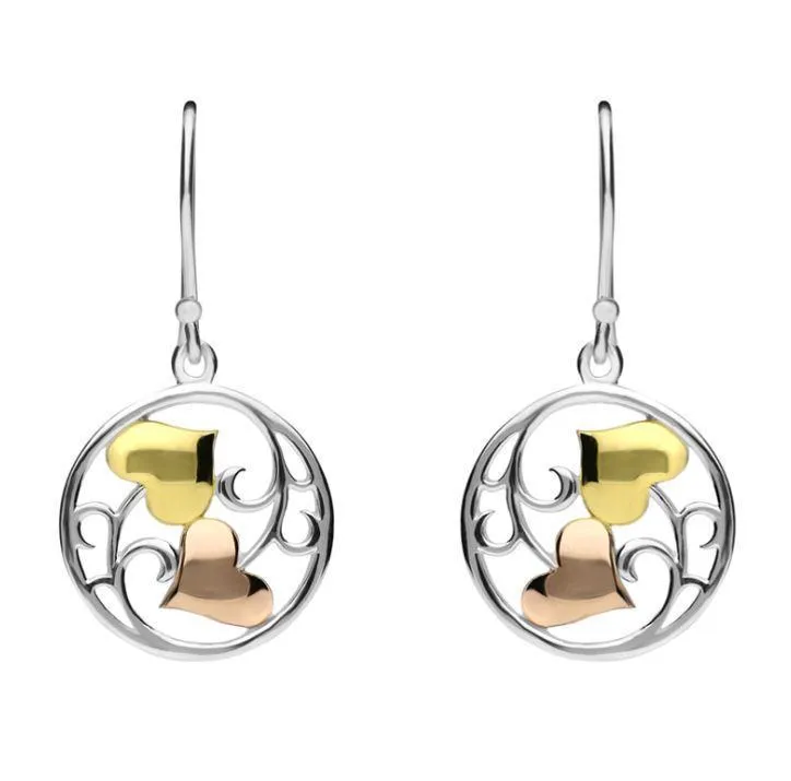Yellow Rose Gold Sterling Silver Plated Heart and Vine Hook Earrings D sold by Jura Watches