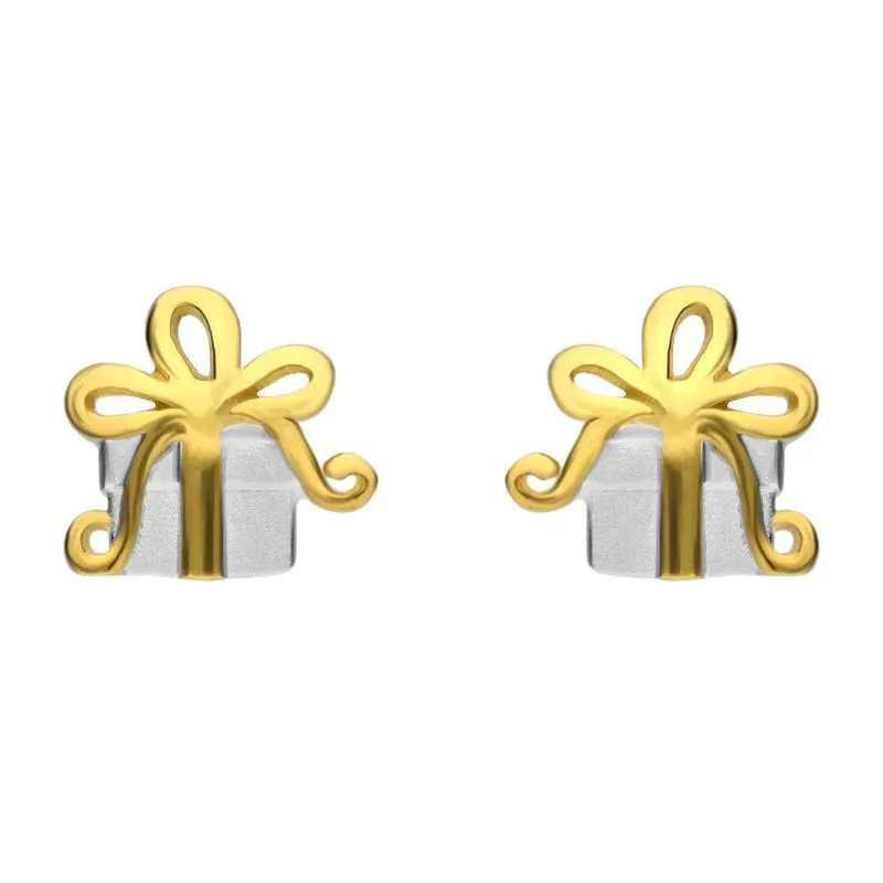 Yellow Gold Sterling Silver Plated Present Stud Earrings sold by Jura Watches